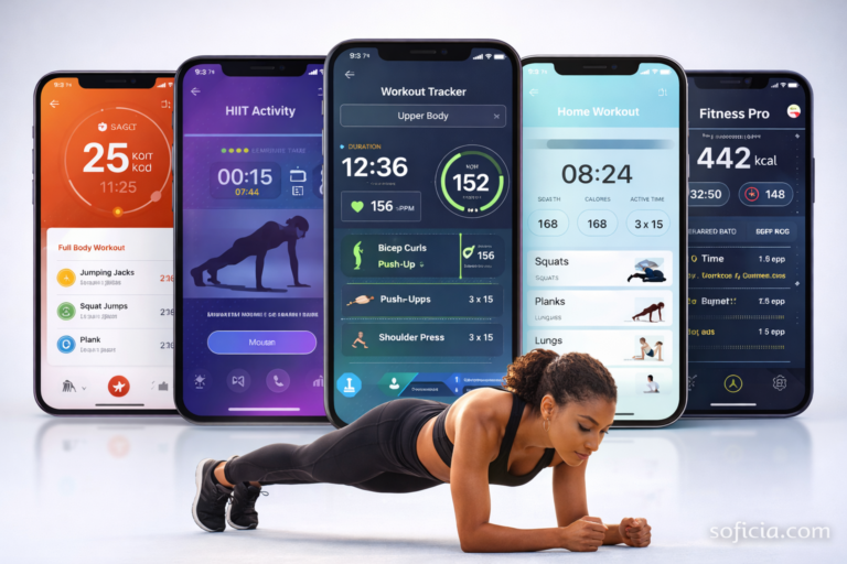 Aplicativos de treino e exercícios físicos.